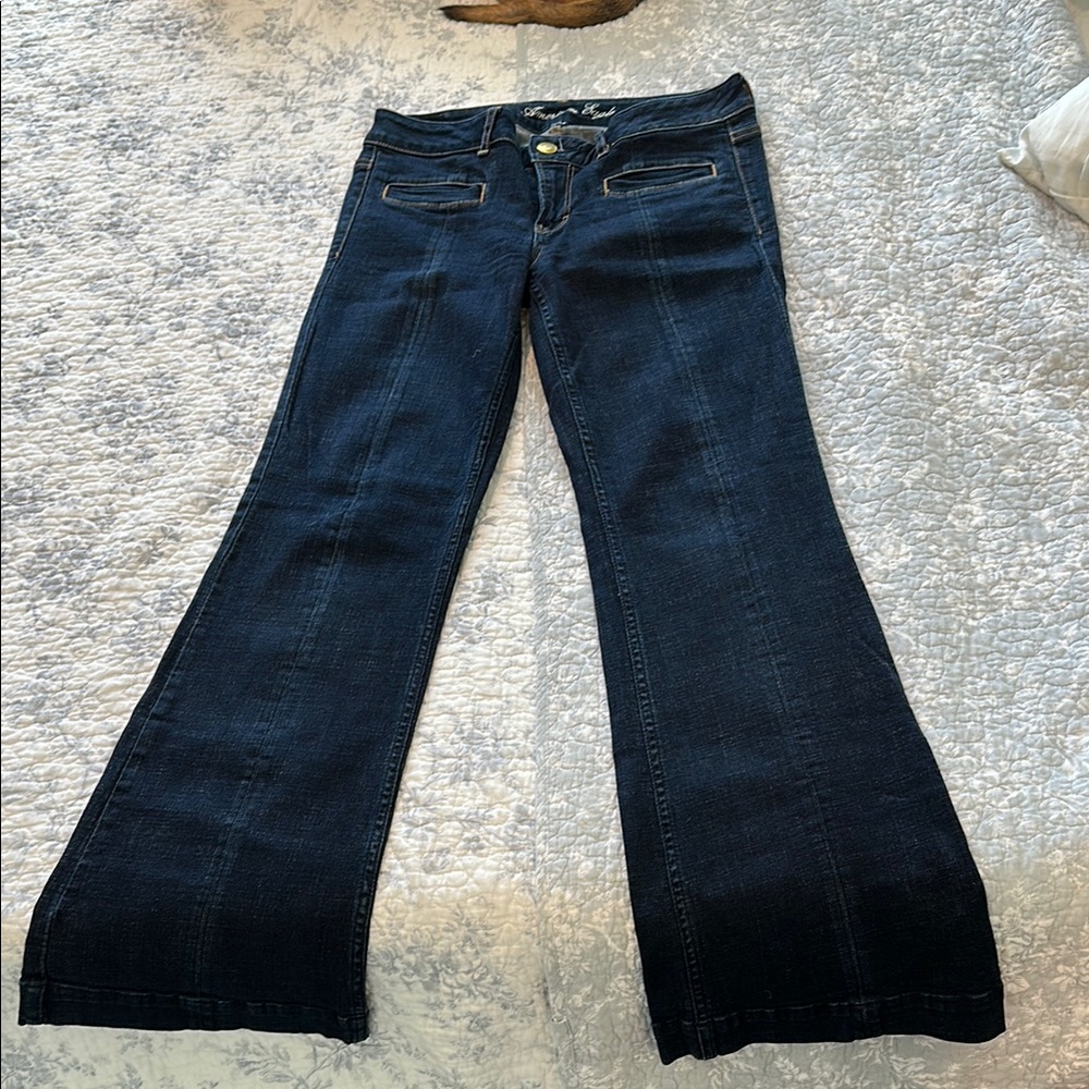 American Eagle Low Rise Hipster Jeans 8 Regular New Dark Wash Flare